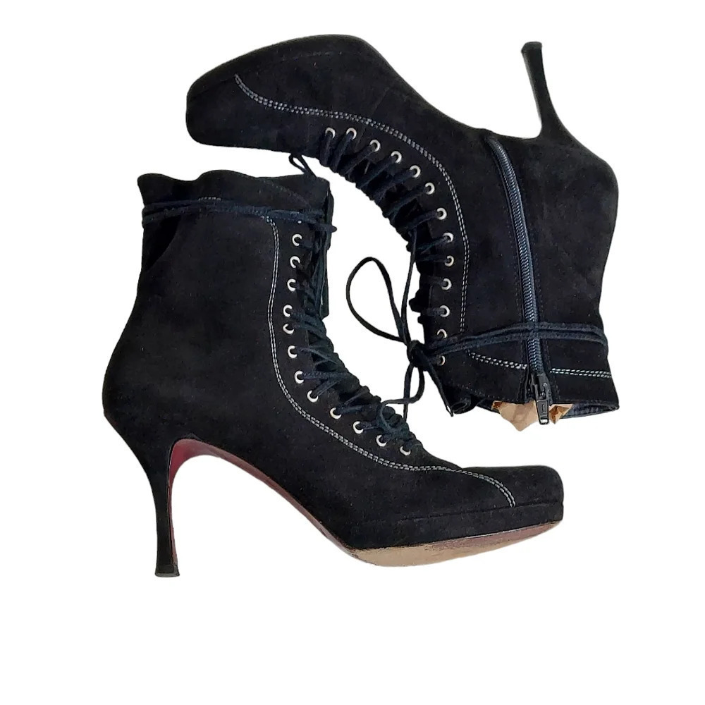 Vintage‎ 90's Y2K Black Suede Platform Lace Up Boots Goth Witchcore Sexy